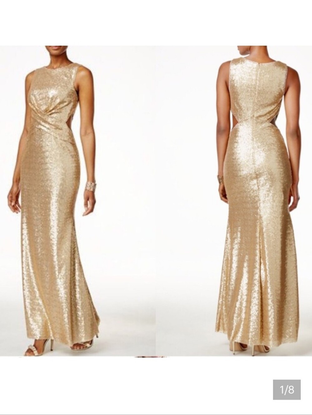 Betsy & Adam Gold Sequin Evening Gown - Women's Formal Dress